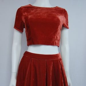 Sugar Lips Velour Burnt Orange 2 Piece Skirt Crop